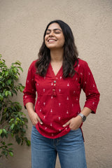 Red South Cotton short kurti