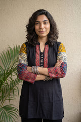 Black Ajrakh sleeve short kurti