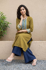 Lime Fabric yoke kurta