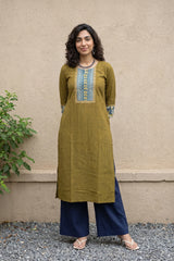 Lime Fabric yoke kurta