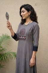 Grey solid Fabric yoke kurta