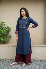 Indigo embroidered yoke kurta