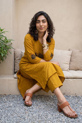 Mustard Solid embroidered yoke coord set