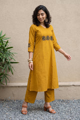 Mustard Solid embroidered yoke coord set