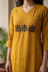 Mustard Solid embroidered yoke coord set