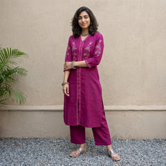 Magenta embroidered yoke coord set