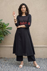 Black Solid embroidered yoke coord set
