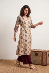 Beige buta with maroon contrast sleeve Aline Kurta