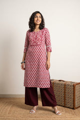 Cherry Floral Yoke lacework kurta