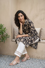 Black kalamkari collar kurta