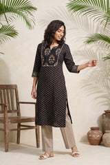 Black small flower yoke kurta