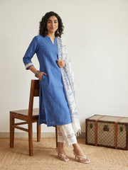 Pastel Blue south cotton kurta duppata set