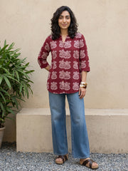 Maroon Ajrakh flower shirt