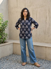 Black ajrakh tulip shirt