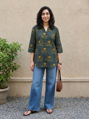 Bottle green ajrakh shirt