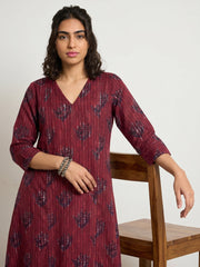 Maroon Slub Peacock Aline Kurta