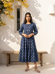 Blue Ikkat Gather dress