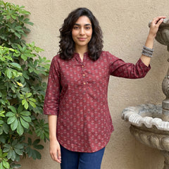 Maroon rose Ban neck short kurti