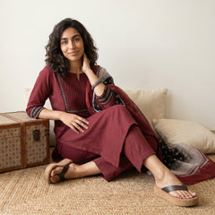 Maroon Solid Kantha yoke Full suit set