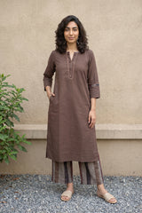 Brown solid emroidered coord set