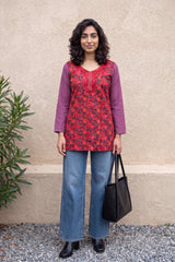Pink Kanni embroidered short kurti