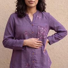 Lavender embroidered woollen shirt