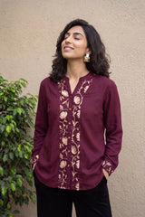 Wine woollen border shirt