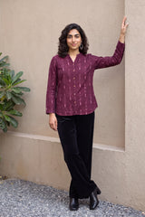 Wine ikkat Handloom shirt