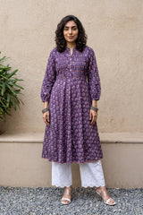 Deep Purple Printed Cotton aline Kurta