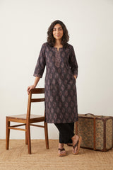 Black Leaf handblock Kurta