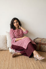Cherry Floral Yoke lacework kurta