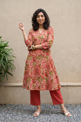 Peach garden V-neck aline coord set