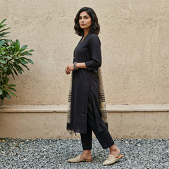 Black solid embroidered full suit set with chanderi duppata