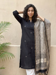 Black embroidered kurta with chanderi duppata