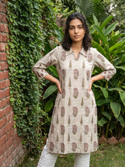 Cream Buta collar neck kurta