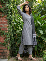 Grey Solid suit set with duppata