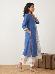 Pastel Blue south cotton kurta duppata set