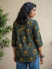 Bottle green ajrakh shirt