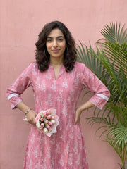 Soft pink slub leaf Aline Kurta