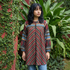 Maroon digitally printed muslin silk shirt