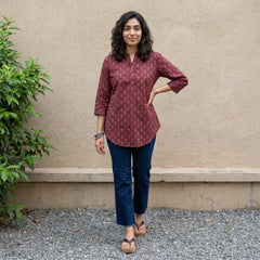 Maroon rose Ban neck short kurti