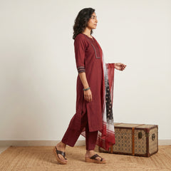 Maroon Solid Kantha yoke Full suit set
