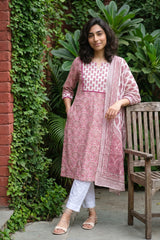 Gulabi buti yoke suit set