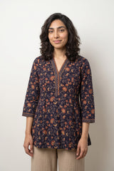Royal blue sanganeri pintucks Short kurti