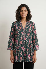 Bottle Green sanganeri pintucks Short kurti