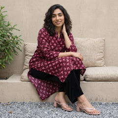Wine pink buta ban neck kurta