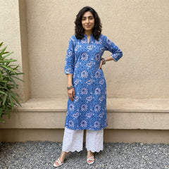 Aasmani floral ban neck kurta