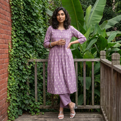 Lavender ikkat print pintucks coord set