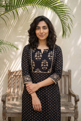 Black small flower yoke kurta