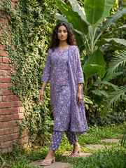 Sanganeri handblock Sitara work Neckline Suit Set